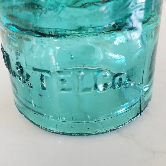 Aqua Teal Green Glass Insulator AM.TEL & TEL.CO Bubbles - Picture 3 of 5